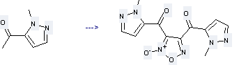 1-(1-methyl-1H-pyrazol-5-yl)- (9CI) can be used to produce [4-(2-methyl-2H-pyrazole-3-carbonyl)-2-oxy-furazan-3-yl]-(2-methyl-2H-pyrazol-3-yl)-methanone